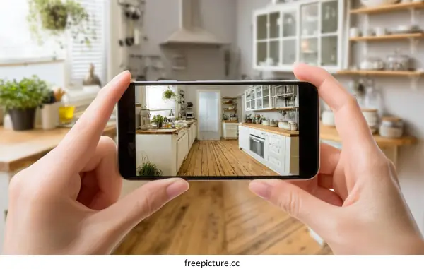 Modern Kitchen Interior Photography Display on Mobile Phone