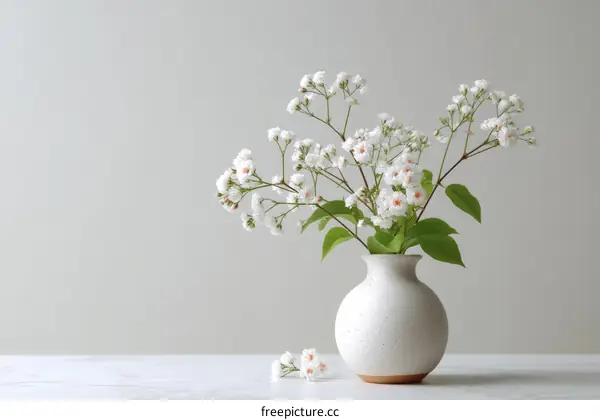 White Flowers in a Vase on a Marble Surface