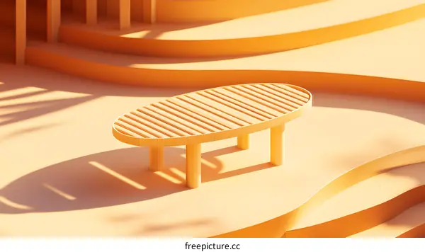 Minimalist Wooden Table Design in an Abstract Landscape