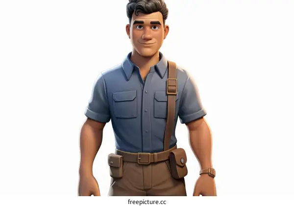 Male Adventurer with Brown Hair Wearing Blue Shirt and Brown Pants