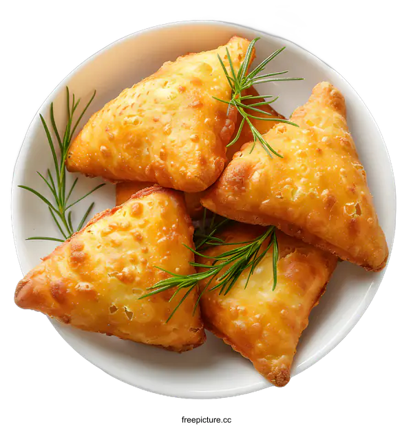 [Transparent Background PNG]Plate of Freshly Cooked Samosas