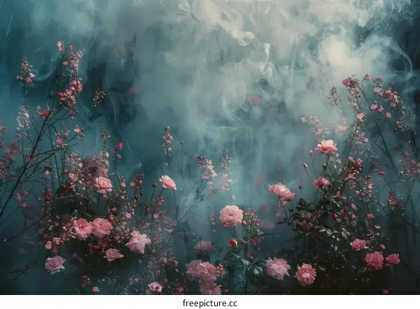 Dreamy Rose Field in Mist