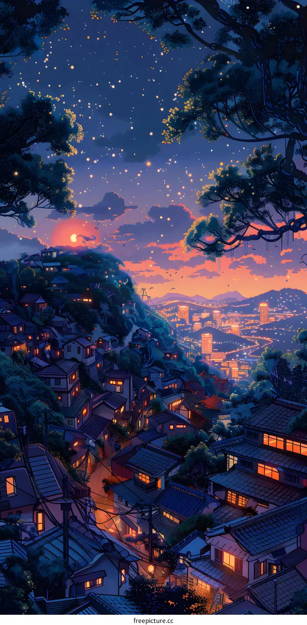 The night view of the town from the hill