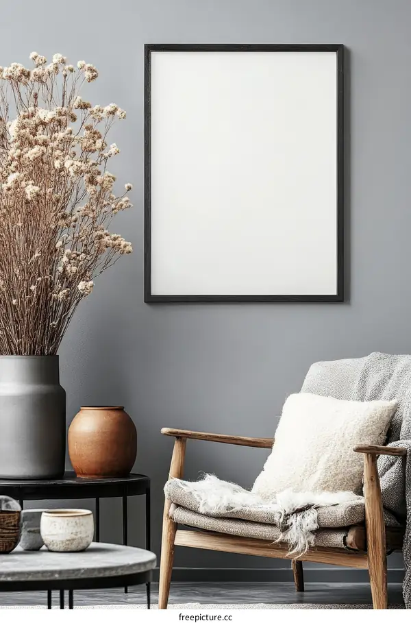 Modern Minimalist Living Room Decor with Empty Frame