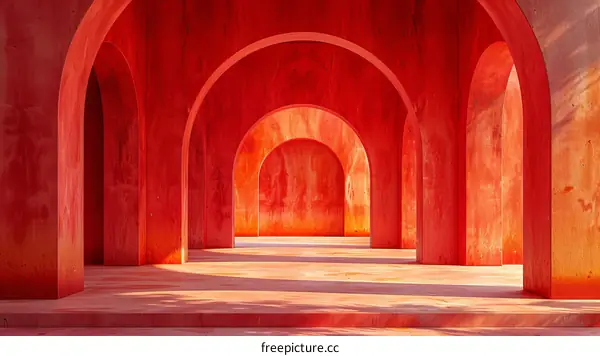 Red archway with bright light shining through