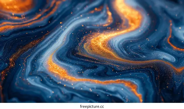 Blue and gold fluid painting abstract background