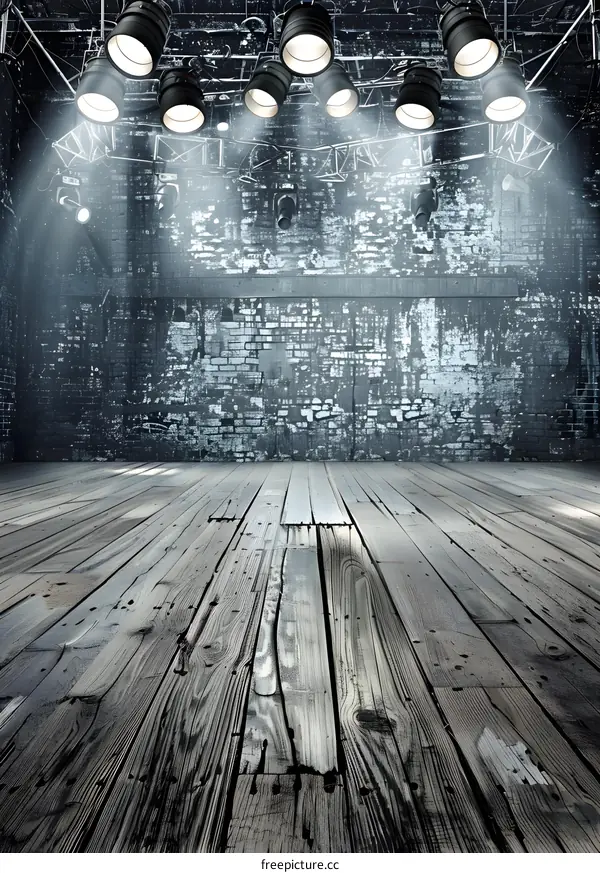 Vintage Brick Wall and Wooden Floor with Spotlight