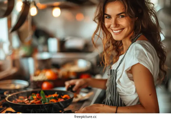A Young Woman Cooking in the Kitchen
