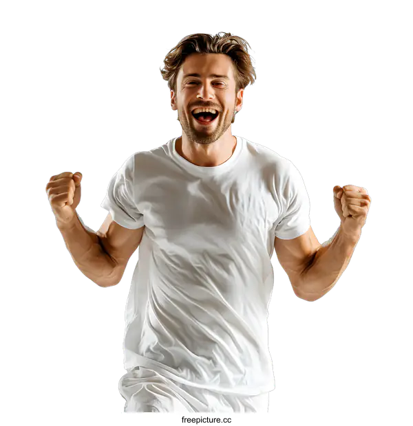 [Transparent Background PNG]Excited Caucasian Man Celebrating Success