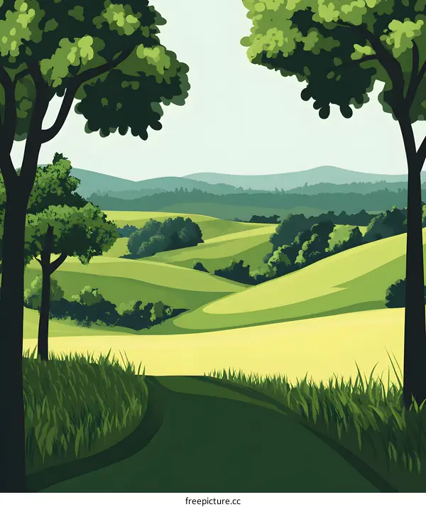 Green Hills Landscape Illustration