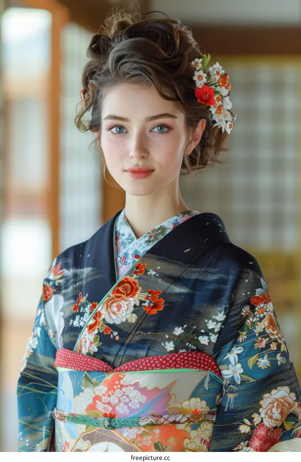 Portrait of a beautiful young woman in a kimono
