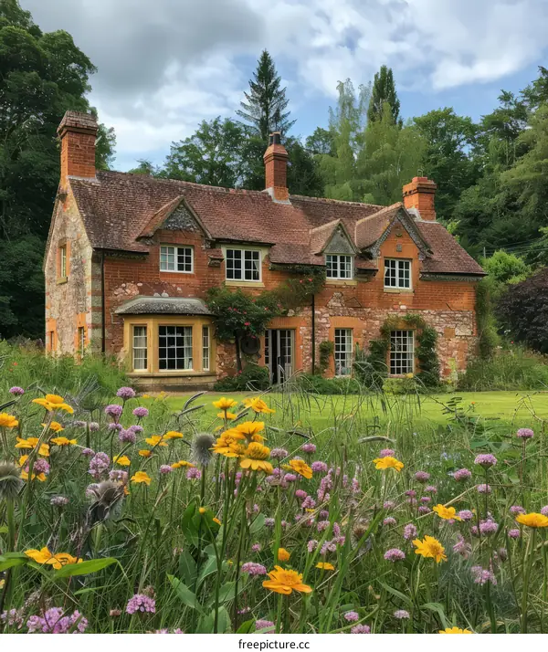 English country cottage surrounded by a lush garden