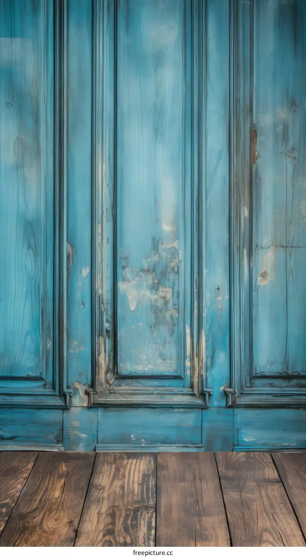 Blue wooden wall and brown wooden floor background