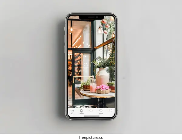 Phone Screen With Image of Cafe Interior