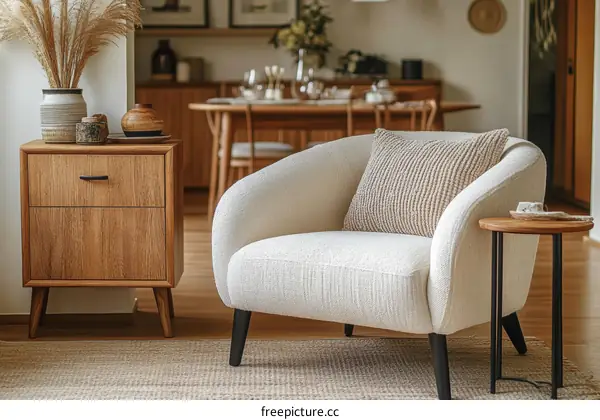 Modern Beige Living Room with Wooden Furniture