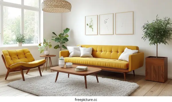 Modern Living Room with Mustard Yellow Furniture