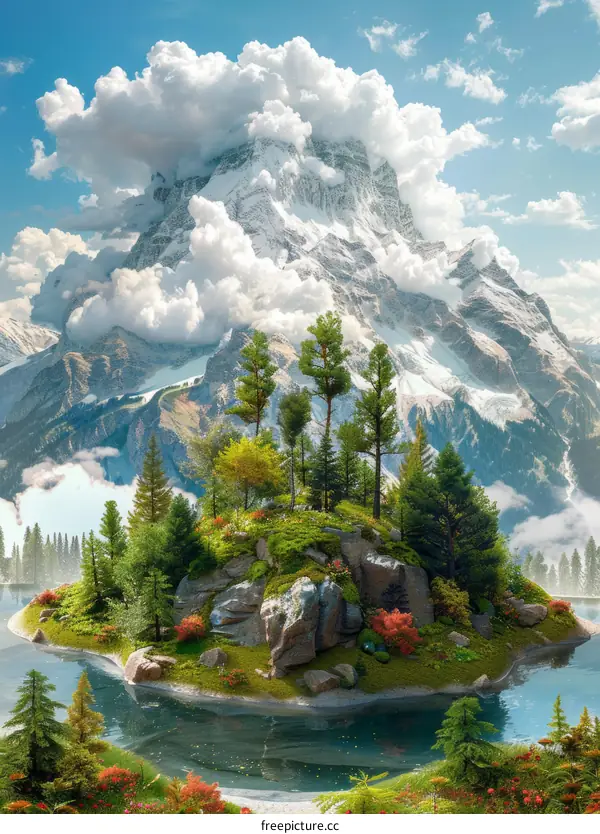 Enchanted Floating Island in a Mountain Lake