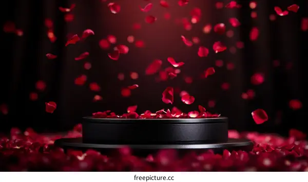 Rose Petals Falling on a Dark Pedestal