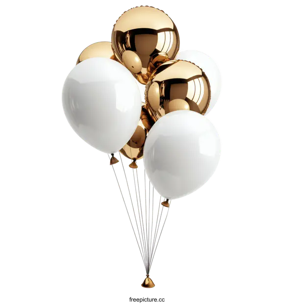 [Transparent Background PNG]Bunch of White and Gold Balloons