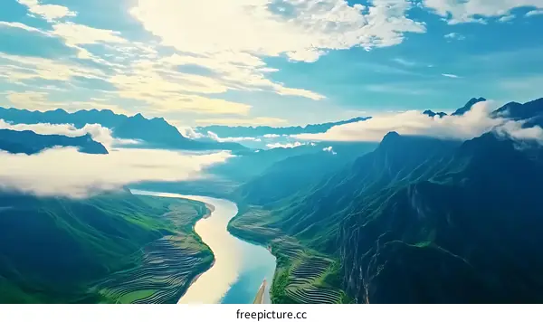 Majestic Mountain Valley River Scenic Landscape