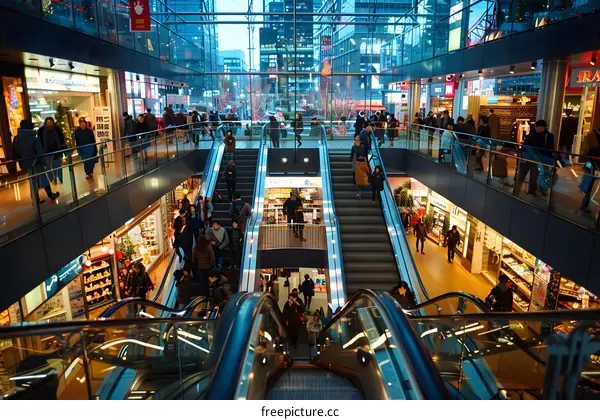 Escalators and Shops in a Modern Mall