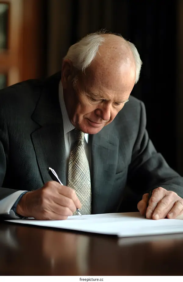 Senior Businessman Signing Important Documents