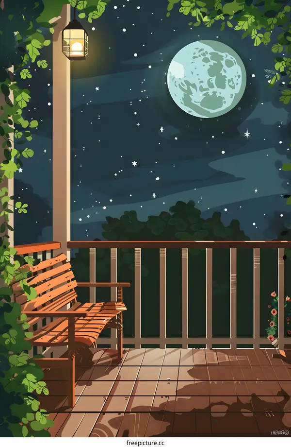 Night Sky View From Porch With Bench