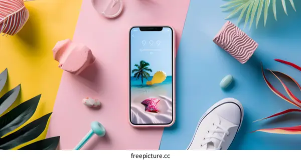 Summer Beach Phone Wallpaper Flat Lay