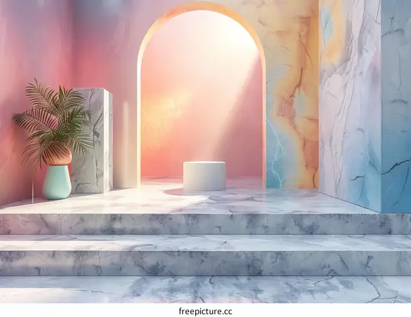 Pastel Marble Display Podium Interior Scene