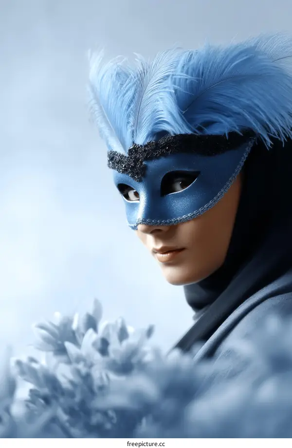 Mysterious Woman in a Beautiful Blue Carnival Mask