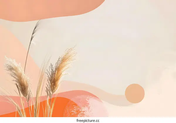 Abstract Minimalist Background with Pampas Grass and Orange Tones