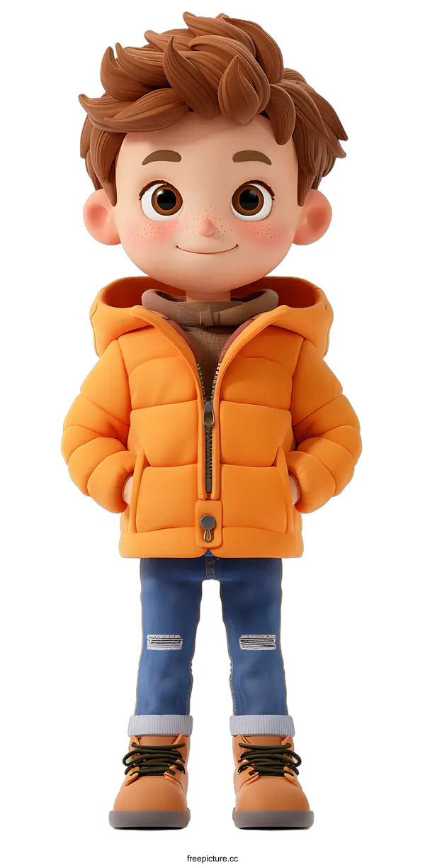[Transparent Background PNG]3D Boy in Orange Jacket