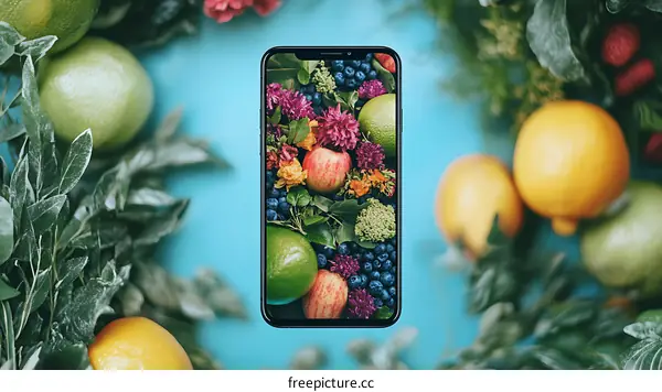Phone Screen with Fruit and Flowers