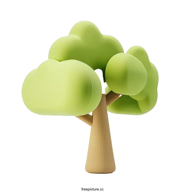 [Transparent Background PNG]Minimalistic 3D Illustration of a Stylized Tree