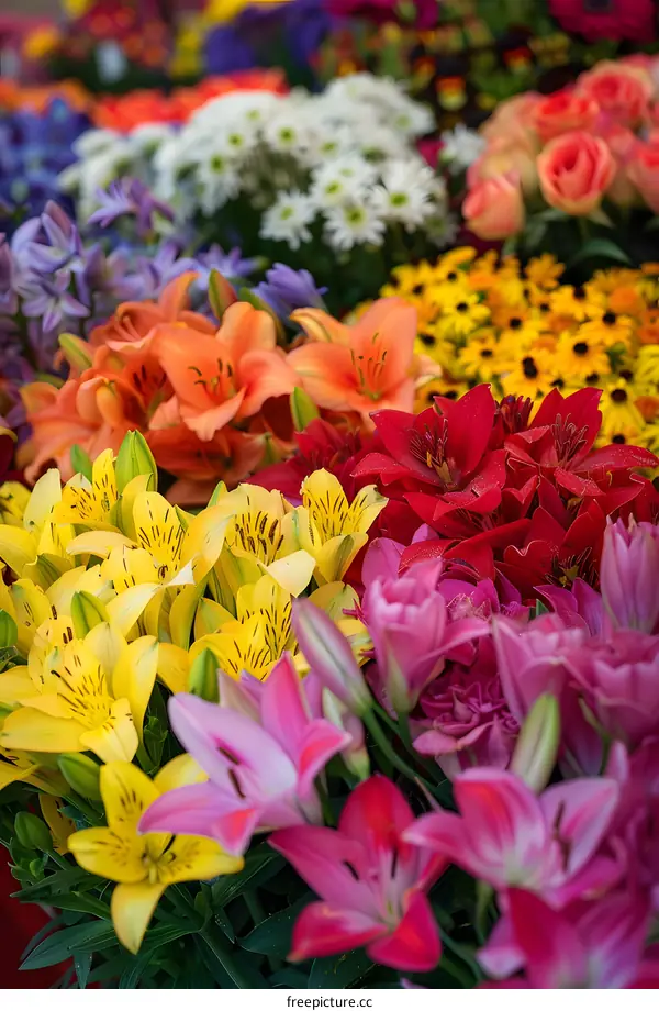 Colorful Bouquet Of Lilies In Full Bloom