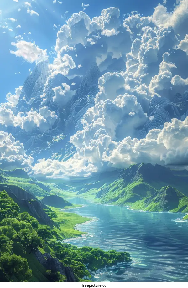 Fantasy Epic Mountain River Lake