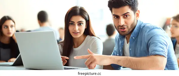 Young Indian Couple Working Together on Laptop