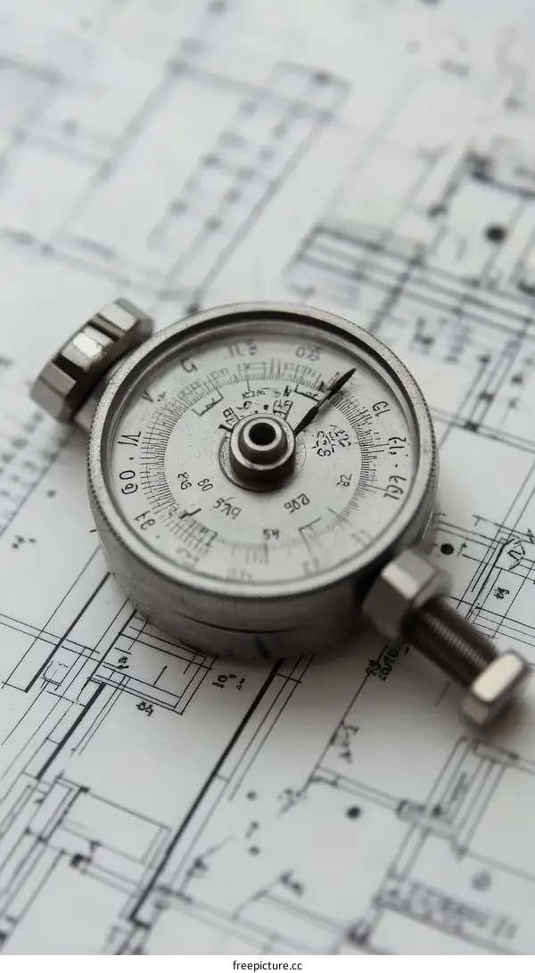 Vintage Measuring Instrument on Architectural Blueprint