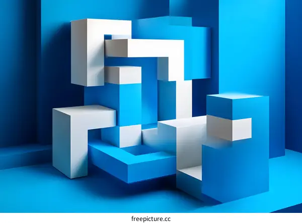 Abstract Blue and White Geometric Shapes 3D Illustration