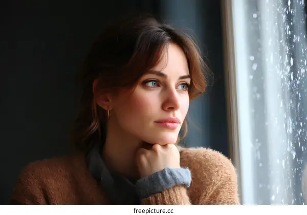 Thoughtful Woman by the Window on a Rainy Day