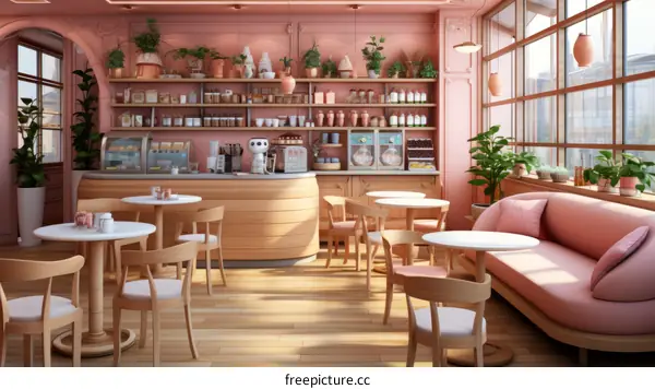 Pink Scandinavian cafe interior
