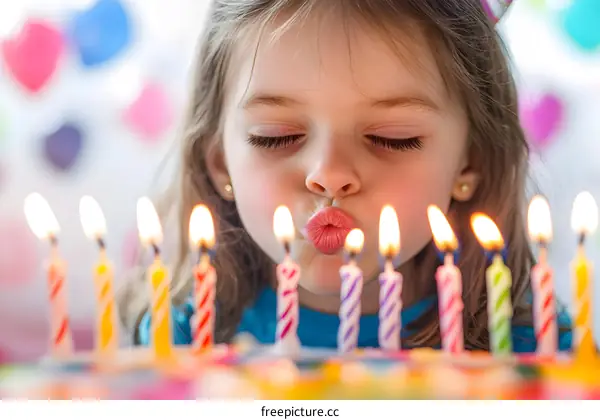 Little Girl Blowing Out Birthday Candles