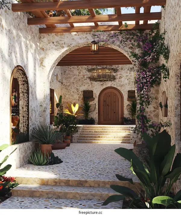 Stone Archway Entrance to a Mediterranean Villa