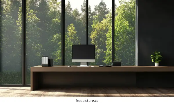 Modern Home Office with Forest View