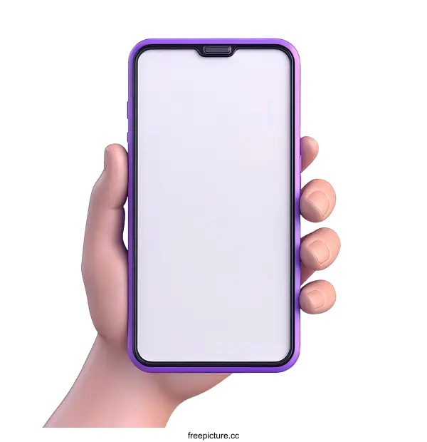 [Transparent Background PNG]Hand Holding a Purple Smartphone Mockup