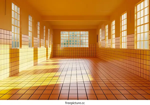 Orange Tiled Hallway With Windows