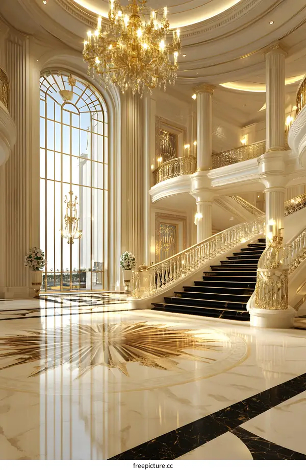 Luxury Interior Design Grand Staircase With Chandelier