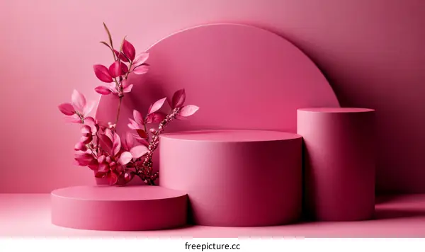 Pink Geometric Display Stand with Floral Design