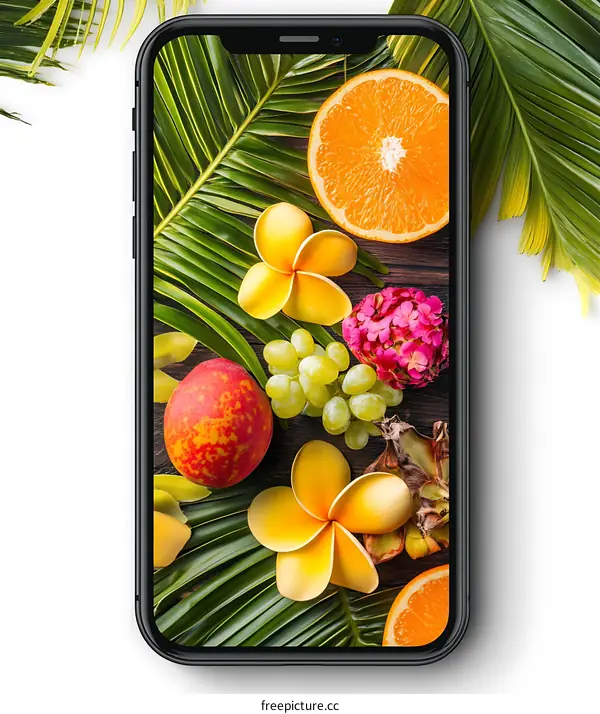 Tropical Fruits and Flowers on a Phone Screen