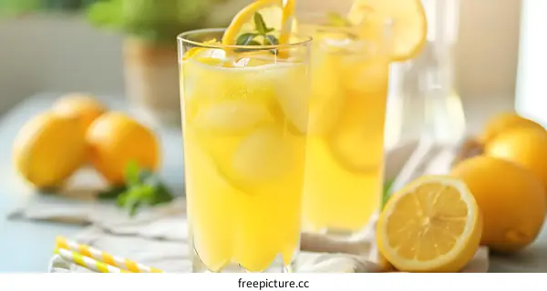 Refreshing Homemade Lemonade with Lemon Slices and Ice Cubes